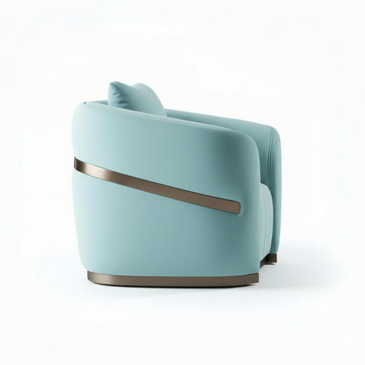 Cablec Crafts™ Selene Luxury Velvet Armchair with Champagne Gold Inlay | Modern Upholstered Tub Chair with Champagne Gold Metal Inlay and Base