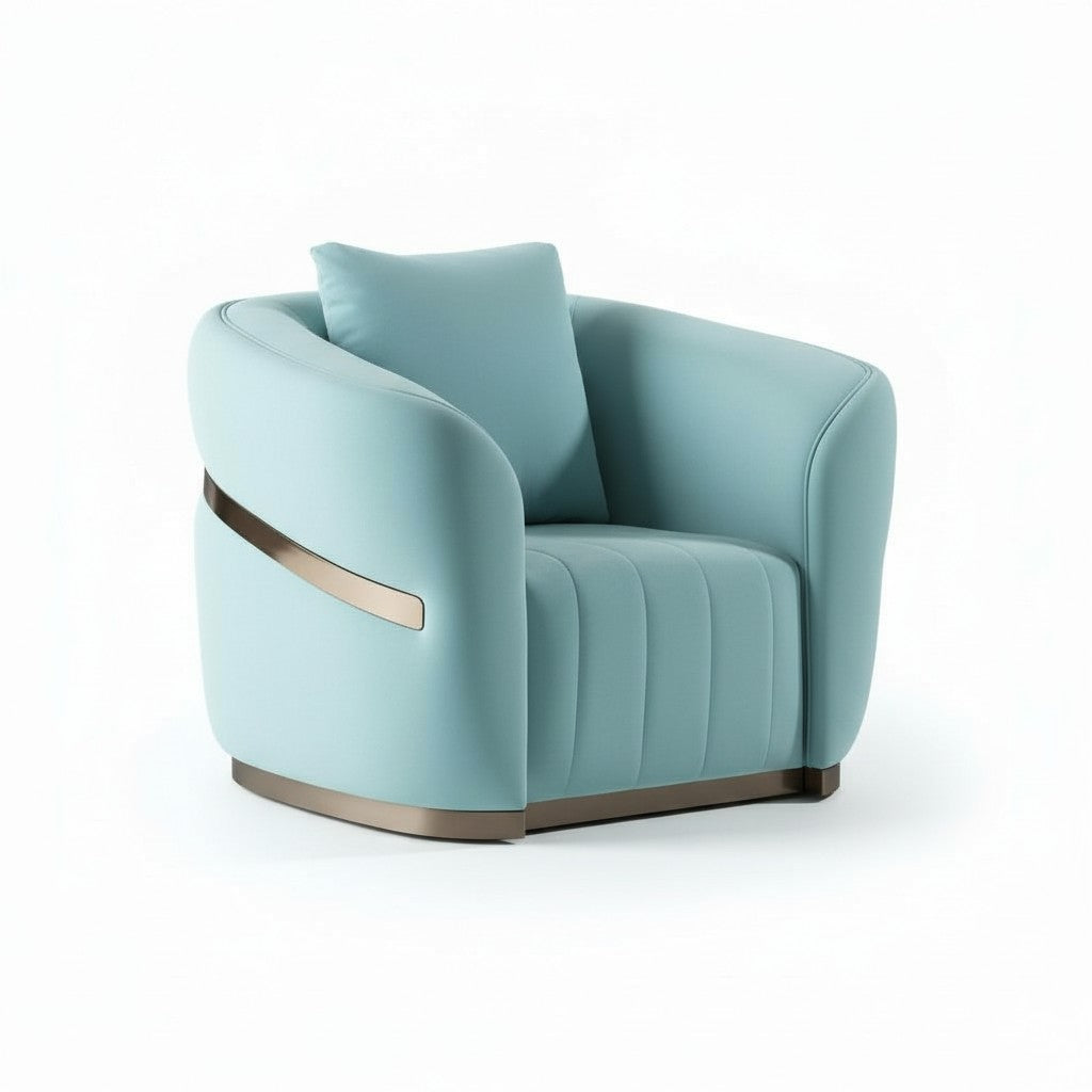 Cablec Crafts™ Selene Luxury Velvet Armchair with Champagne Gold Inlay | Modern Upholstered Tub Chair with Champagne Gold Metal Inlay and Base