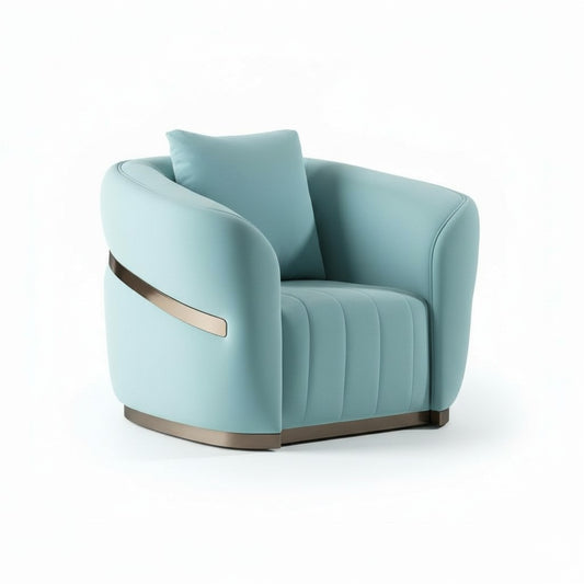 Cablec Crafts™ Selene Luxury Velvet Armchair with Champagne Gold Inlay | Modern Upholstered Tub Chair with Champagne Gold Metal Inlay and Base