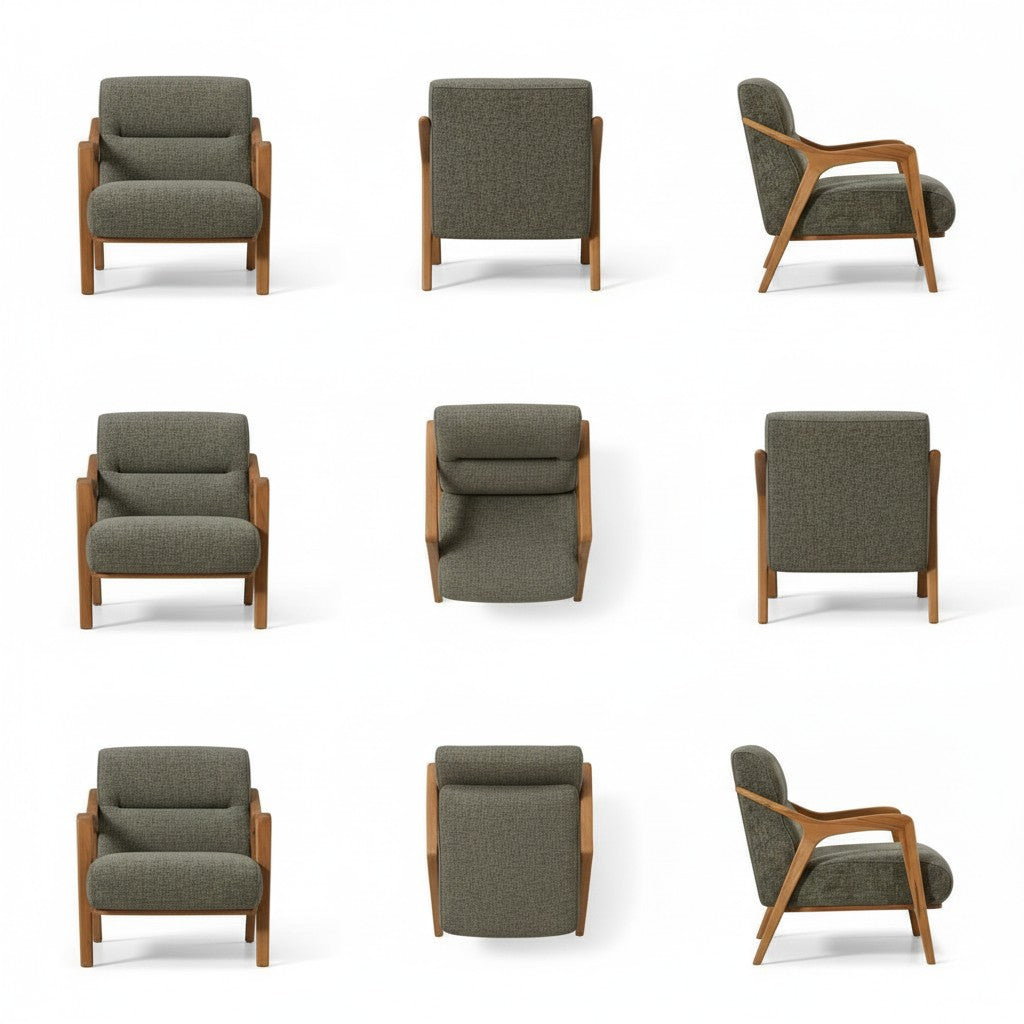 Cablec Crafts™ Solid Wood Accent Lounge Chair with Premium Fabric Upholstery – Modern Armchair for Living Room & Office
