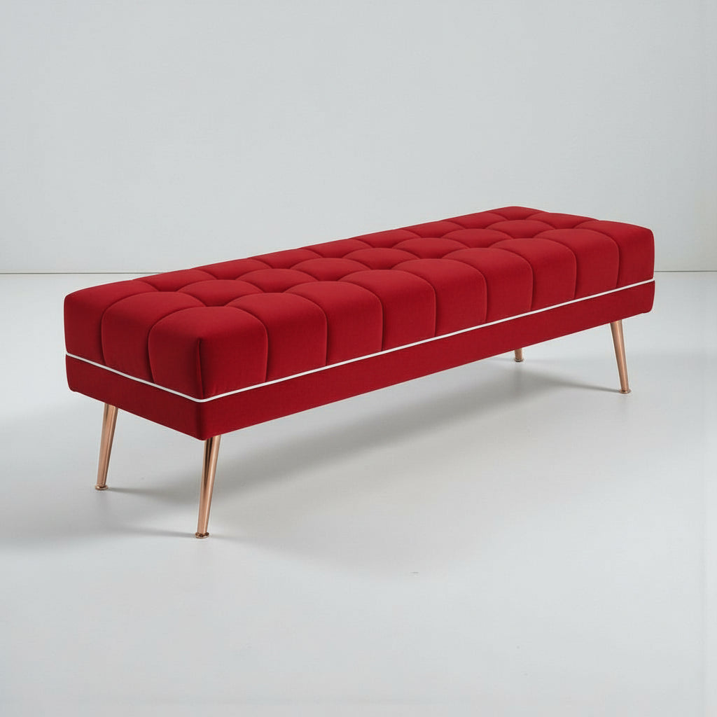 Cablec Crafts™ Tufted Velvet Bench for Living Room & Bedroom | Upholstered Accent Seating with Metal Legs | Chocolate Brown Bench (45×140×45 cm)