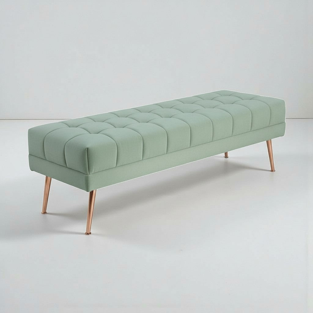 Cablec Crafts™ Tufted Velvet Bench for Living Room & Bedroom | Upholstered Accent Seating with Metal Legs | Chocolate Brown Bench (45×140×45 cm)