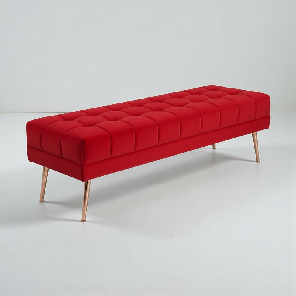 Cablec Crafts™ Tufted Velvet Bench for Living Room & Bedroom | Upholstered Accent Seating with Metal Legs | Chocolate Brown Bench (45×140×45 cm)