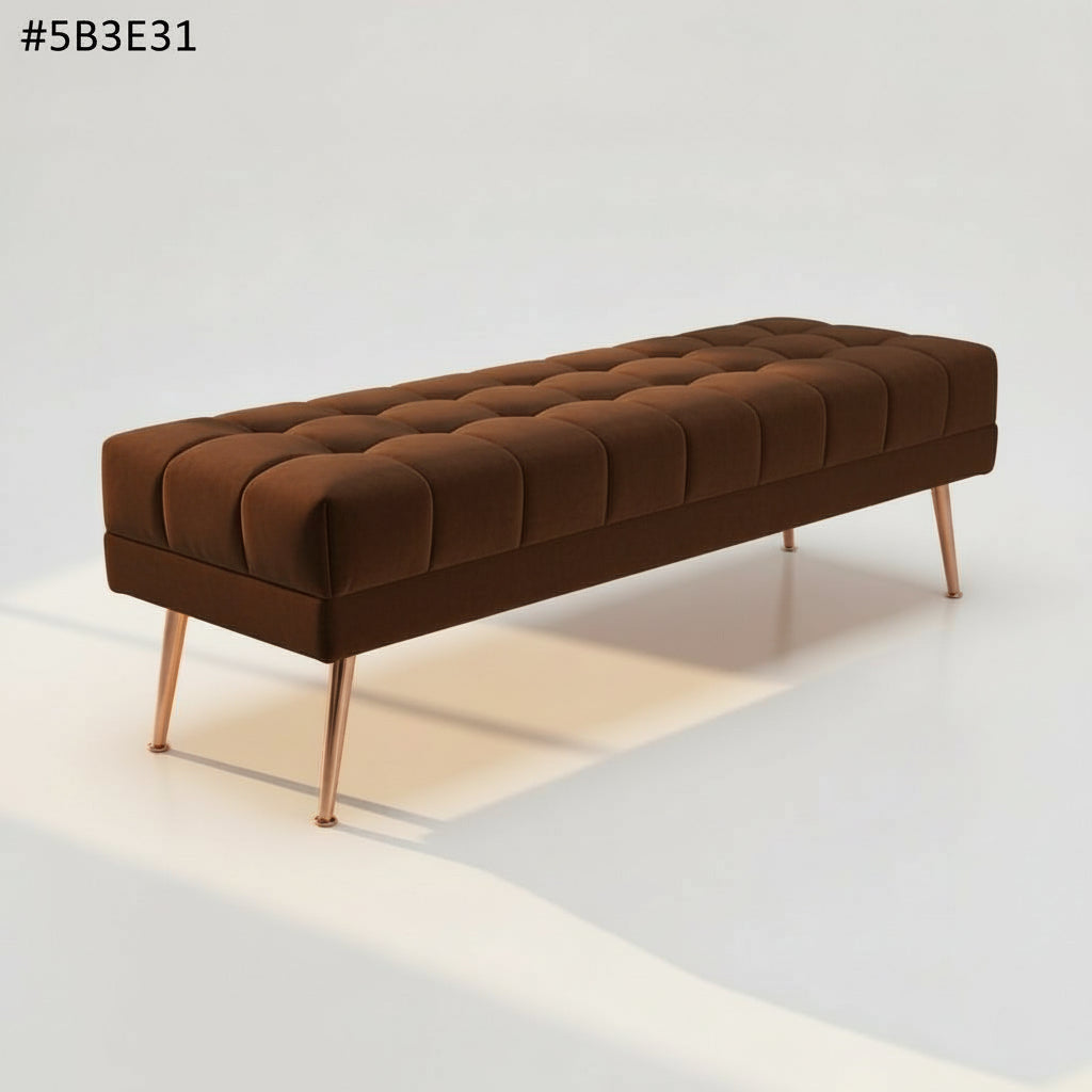 Cablec Crafts™ Tufted Velvet Bench for Living Room & Bedroom | Upholstered Accent Seating with Metal Legs | Chocolate Brown Bench (45×140×45 cm)