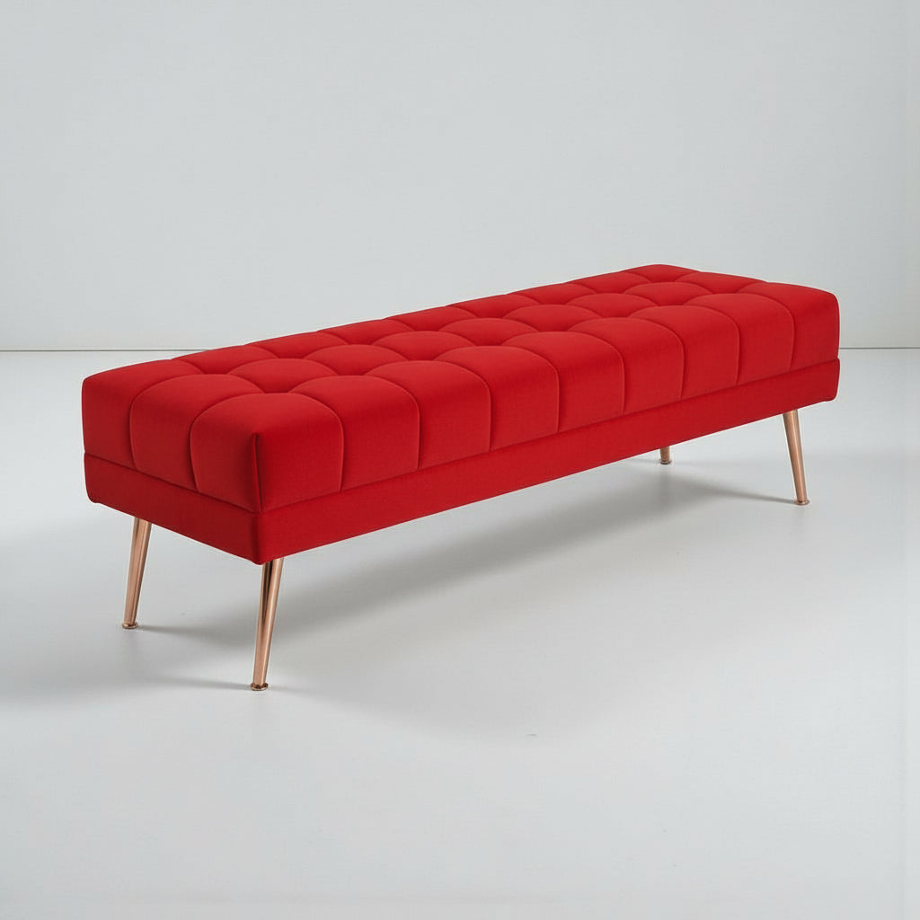 Cablec Crafts™ Tufted Velvet Bench for Living Room & Bedroom | Upholstered Accent Seating with Metal Legs | Chocolate Brown Bench (45×140×45 cm)