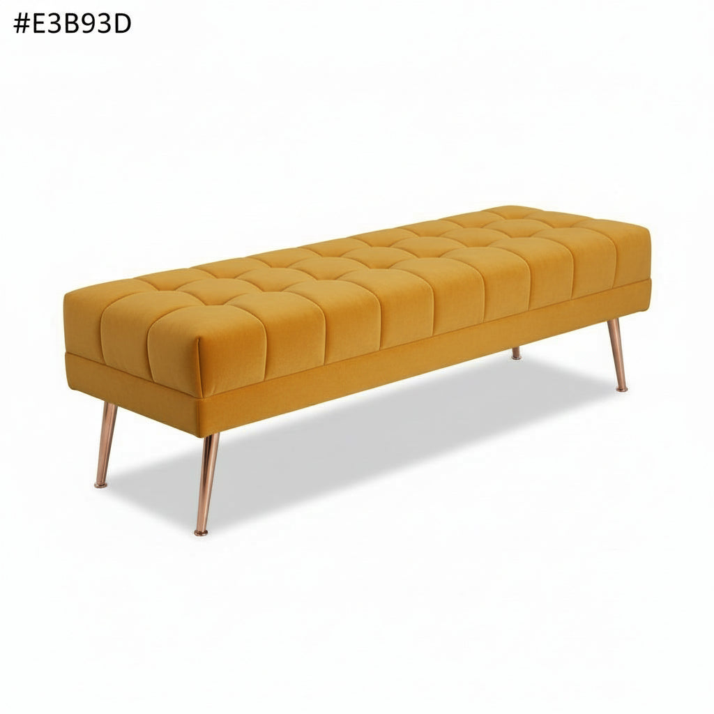 Cablec Crafts™ Tufted Velvet Bench for Living Room & Bedroom | Upholstered Accent Seating with Metal Legs | Chocolate Brown Bench (45×140×45 cm)