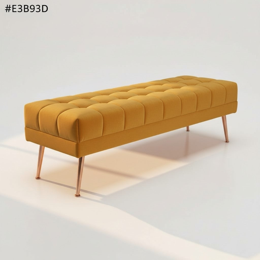 Cablec Crafts™ Tufted Velvet Bench for Living Room & Bedroom | Upholstered Accent Seating with Metal Legs | Chocolate Brown Bench (45×140×45 cm)