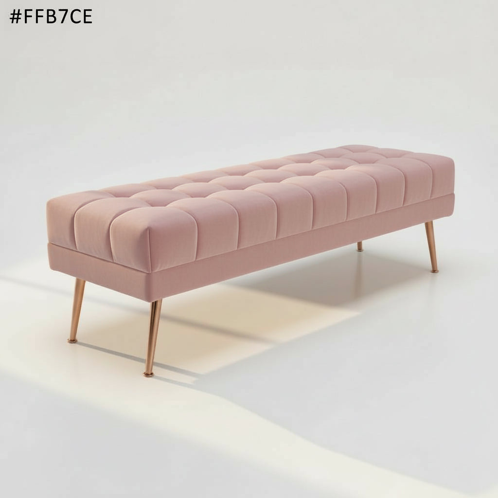 Cablec Crafts™ Tufted Velvet Bench for Living Room & Bedroom | Upholstered Accent Seating with Metal Legs | Chocolate Brown Bench (45×140×45 cm)