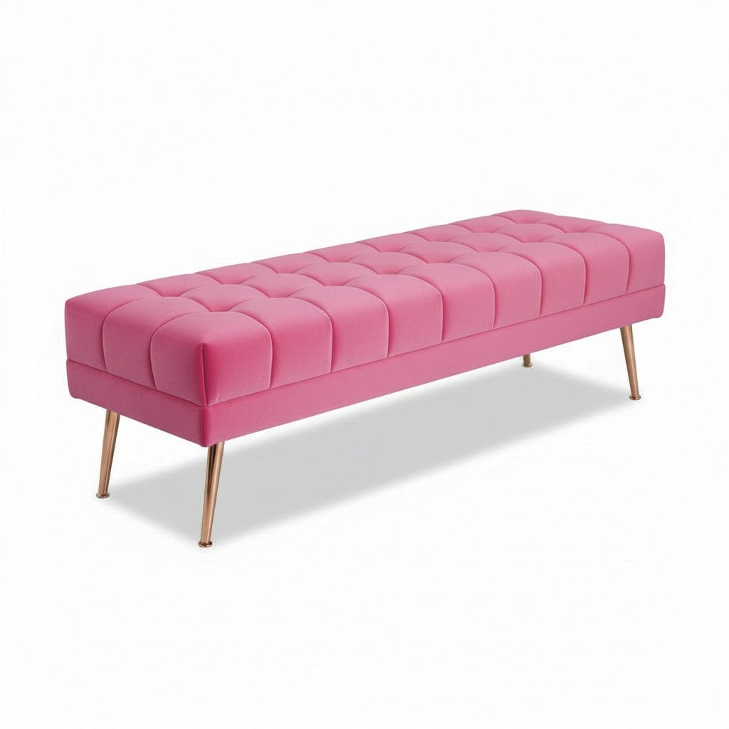 Cablec Crafts™ Tufted Velvet Bench for Living Room & Bedroom | Upholstered Accent Seating with Metal Legs | Chocolate Brown Bench (45×140×45 cm)