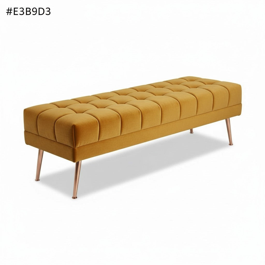 Cablec Crafts™ Tufted Velvet Bench for Living Room & Bedroom | Upholstered Accent Seating with Metal Legs | Chocolate Brown Bench (45×140×45 cm)