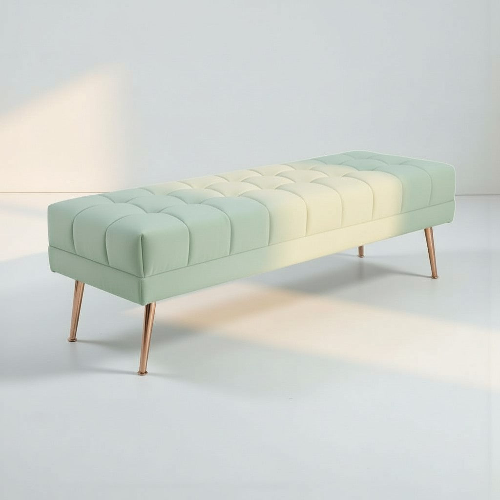 Cablec Crafts™ Tufted Velvet Bench for Living Room & Bedroom | Upholstered Accent Seating with Metal Legs | Chocolate Brown Bench (45×140×45 cm)