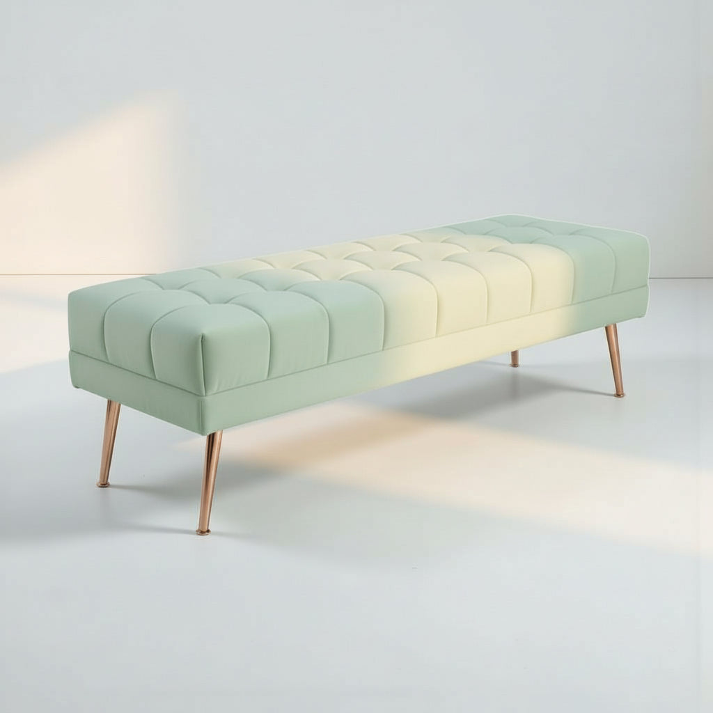 Cablec Crafts™ Tufted Velvet Bench for Living Room & Bedroom | Upholstered Accent Seating with Metal Legs | Chocolate Brown Bench (45×140×45 cm)