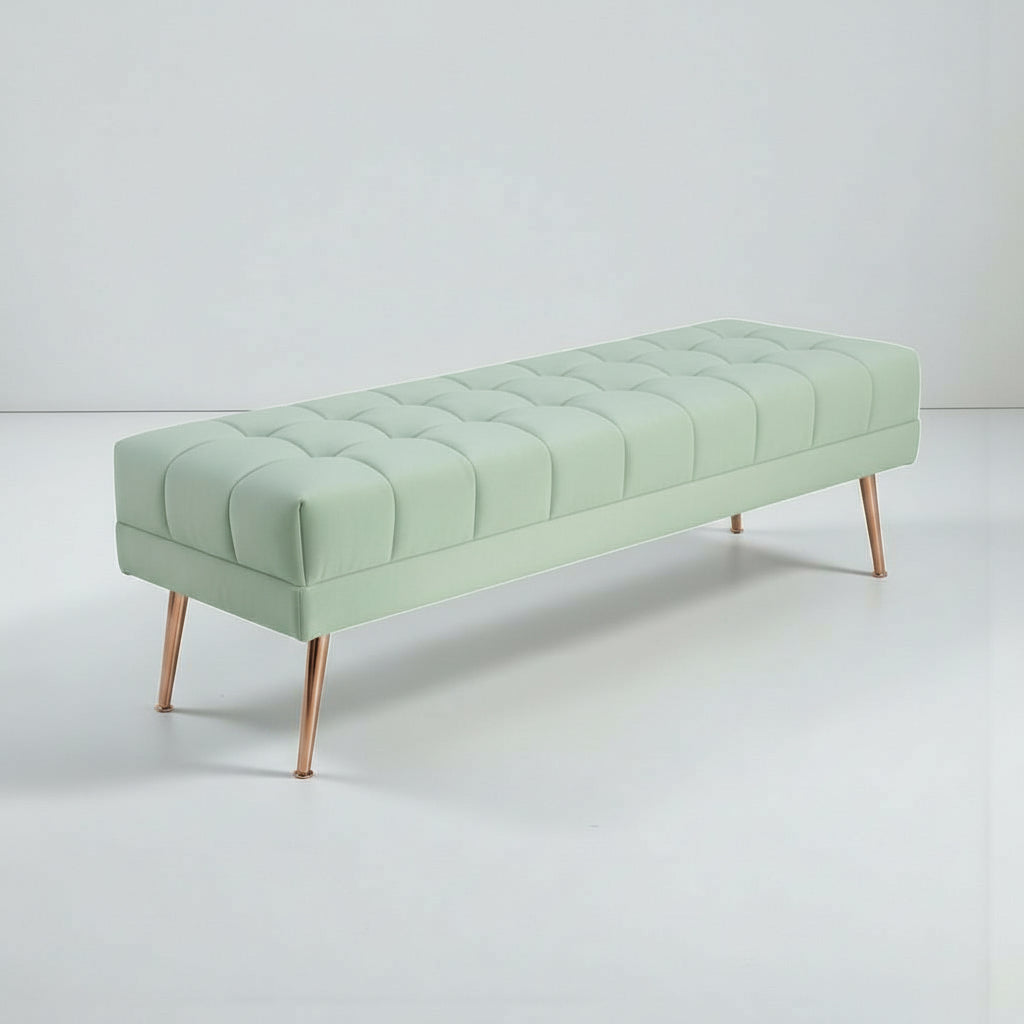 Cablec Crafts™ Tufted Velvet Bench for Living Room & Bedroom | Upholstered Accent Seating with Metal Legs | Chocolate Brown Bench (45×140×45 cm)
