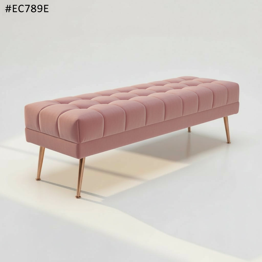Cablec Crafts™ Tufted Velvet Bench for Living Room & Bedroom | Upholstered Accent Seating with Metal Legs | Chocolate Brown Bench (45×140×45 cm)