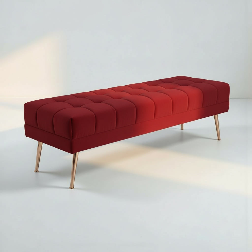 Cablec Crafts™ Tufted Velvet Bench for Living Room & Bedroom | Upholstered Accent Seating with Metal Legs | Chocolate Brown Bench (45×140×45 cm)