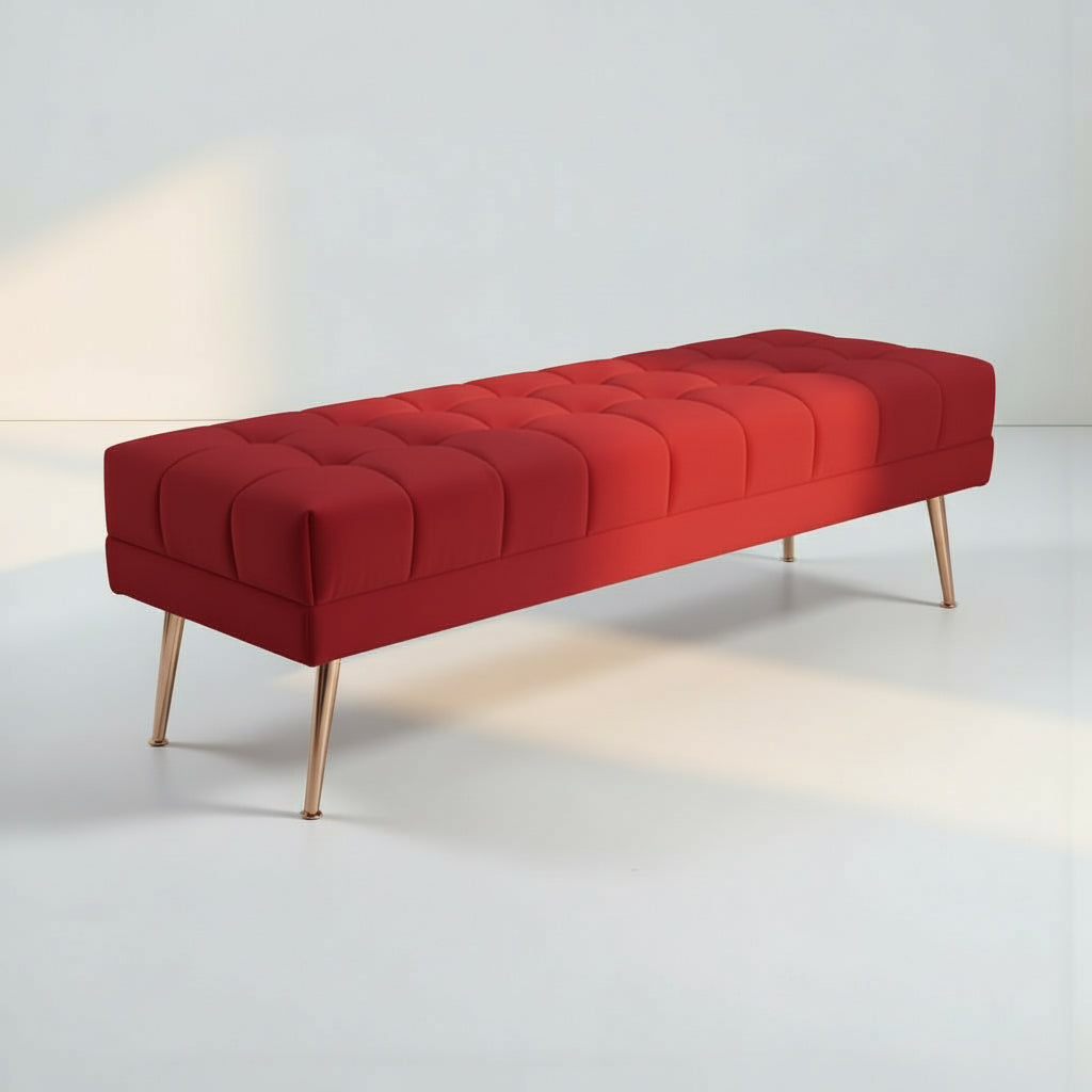 Cablec Crafts™ Tufted Velvet Bench for Living Room & Bedroom | Upholstered Accent Seating with Metal Legs | Chocolate Brown Bench (45×140×45 cm)