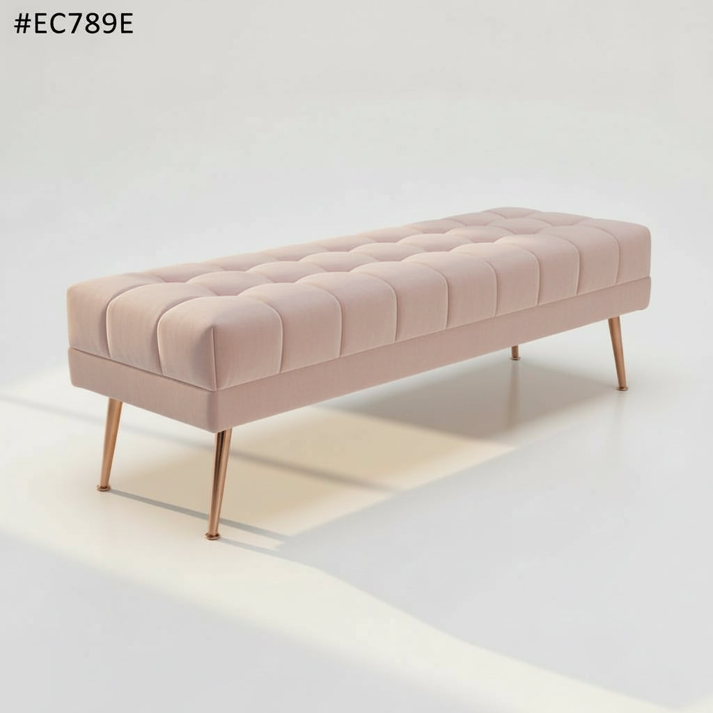 Cablec Crafts™ Tufted Velvet Bench for Living Room & Bedroom | Upholstered Accent Seating with Metal Legs | Chocolate Brown Bench (45×140×45 cm)